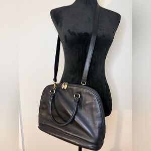 Stone Mountain Black Leather Satchel Crossbody Bag Gold Hardware